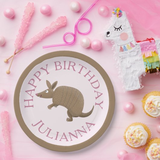 Gepersonaliseerde leuke armadillo happy birthday c papieren bordje (Feest)