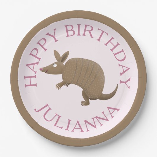 Gepersonaliseerde leuke armadillo happy birthday c papieren bordje (Voorkant)