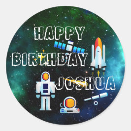 Gepersonaliseerde leuke astronaut collage ronde sticker