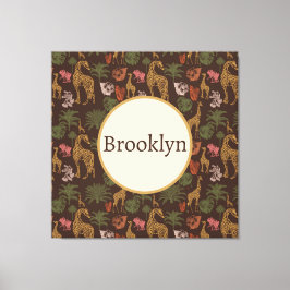 Gepersonaliseerde Leuke Bruine Safari Giraffe Bloe Canvas Afdruk