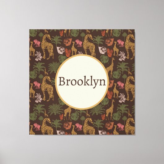 Gepersonaliseerde Leuke Bruine Safari Giraffe Bloe Canvas Afdruk (Voorkant)