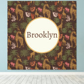 Gepersonaliseerde Leuke Bruine Safari Giraffe Bloe Canvas Afdruk (Insitu (Houten vloer))