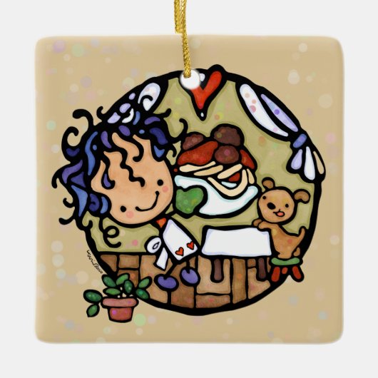 Gepersonaliseerde Leuke Italiaanse Koken Spaghetti Keramisch Ornament (Voorkant)