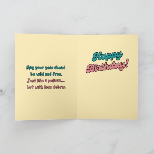 Gepersonaliseerde Leuke, Kleurrijke Pelican Verjaa Bedankkaart (Binnen)