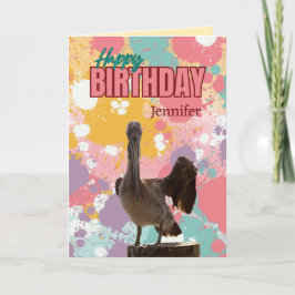 Gepersonaliseerde Leuke, Kleurrijke Pelican Verjaa Bedankkaart