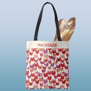 Gepersonaliseerde Leuke Kleurrijke Waterverf Katte Tote Bag