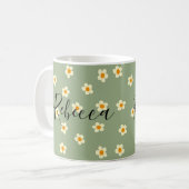 Gepersonaliseerde Leuke Moderne Daisy Patroon Groe Koffiemok (Voorkant links)
