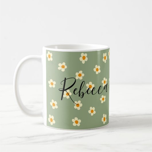Gepersonaliseerde Leuke Moderne Daisy Patroon Groe Koffiemok (Links)