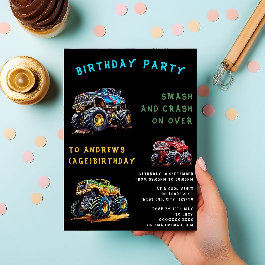 Gepersonaliseerde leuke monster truck kinderen ver kaart