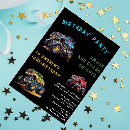 Gepersonaliseerde leuke monster truck kinderen ver kaart