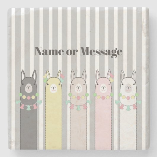 Gepersonaliseerde Leuke Retro Kleurrijke Lama's Me Stenen Onderzetter (Voorkant)