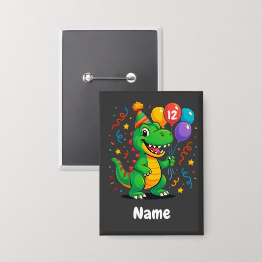 Gepersonaliseerde Leuke Verjaardag Dino Kinder Button (Voorkant / Achterkant)