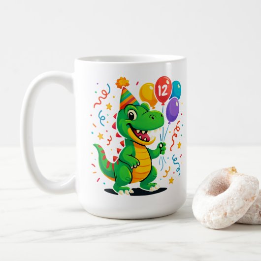Gepersonaliseerde Leuke Verjaardag Dino Kinder Koffiemok (Met donut)