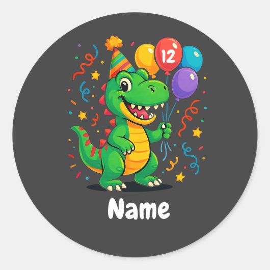 Gepersonaliseerde Leuke Verjaardag Dino Kinder Ronde Sticker (Voorkant)
