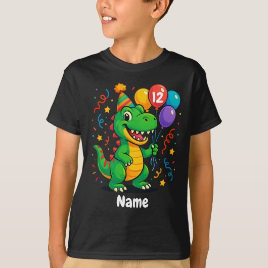 Gepersonaliseerde Leuke Verjaardag Dino Kinder T-shirt (Voorkant)