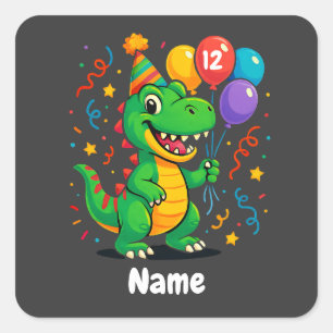 Gepersonaliseerde Leuke Verjaardag Dino Kinder Vierkante Sticker