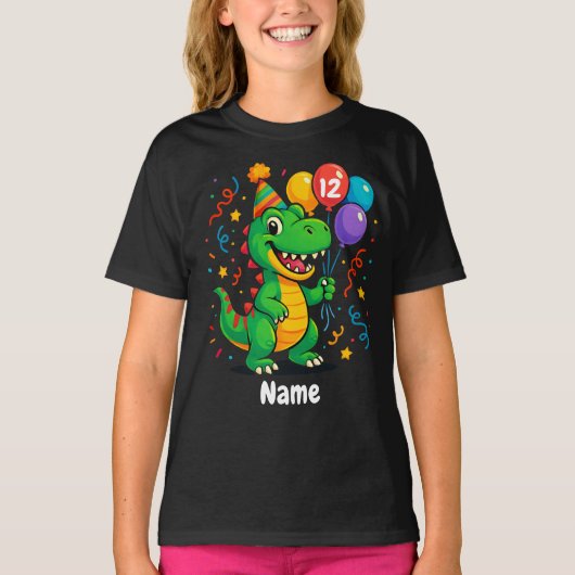 Gepersonaliseerde Leuke Verjaardag Dino T-shirt (Voorkant)