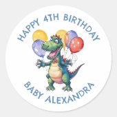 Gepersonaliseerde Leuke Verjaardag Dinosaurus Ball Ronde Sticker (Voorkant)