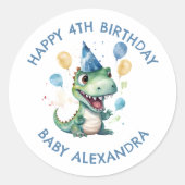 Gepersonaliseerde Leuke Verjaardag Dinosaurus Ronde Sticker (Voorkant)