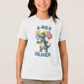 Gepersonaliseerde Leuke Verjaardag Dinosaurus T-sh Tri-Blend Shirt (Voorkant)
