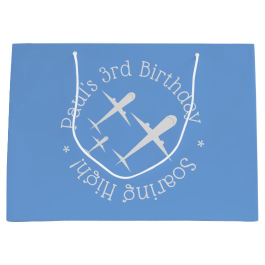 Gepersonaliseerde Leuke Vliegtuigen op Blauw, Hoog Groot Cadeauzakje (Voorkant)