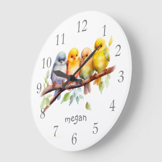 Gepersonaliseerde leuke vogels grote klok (Hoek)