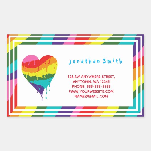 Gepersonaliseerde LGBT Rainbow Heart Rechthoekige Sticker (Voorkant)