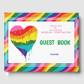 Gepersonaliseerde LGBT Rainbow Heart Wedding Gastenboek (Voorkant)