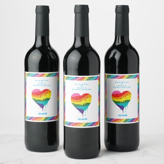 Gepersonaliseerde LGBT Rainbow Heart Wijn Etiket (Flessen)