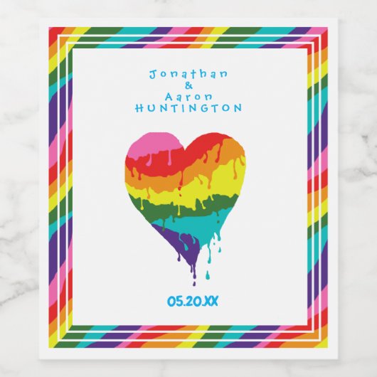 Gepersonaliseerde LGBT Rainbow Heart Wijn Etiket (Enkel label)