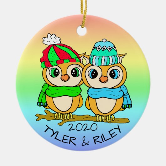 Gepersonaliseerde LGBT-Tortelduifjes - Kerstmis Keramisch Ornament (Voorkant)