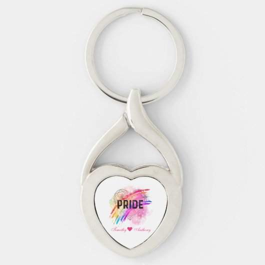 Gepersonaliseerde LGBTQ Pride Rainbow Color Hartsl Sleutelhanger (Voorkant)