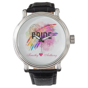 Gepersonaliseerde LGBTQ Pride Rainbow Color Heart Horloge