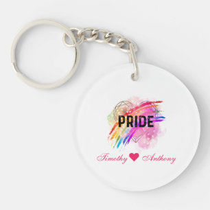Gepersonaliseerde LGBTQ Pride Rainbow Color Heart Sleutelhanger