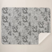 Gepersonaliseerde licht- en donkergrijze bloemen sherpa deken (Voorkant (horizontaal))