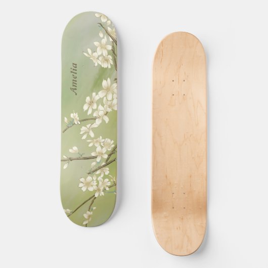 Gepersonaliseerde Licht Groen Wit Bloemen Skateboa Persoonlijk Skateboard (Voorkant)