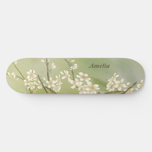 Gepersonaliseerde Licht Groen Wit Bloemen Skateboa Persoonlijk Skateboard (Horizontaal)