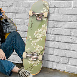 Gepersonaliseerde Licht Groen Wit Bloemen Skateboa Persoonlijk Skateboard