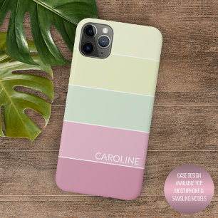 Gepersonaliseerde Licht Roze Lime Groen Gestreepte Case-Mate iPhone Case