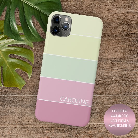 Gepersonaliseerde Licht Roze Lime Groen Gestreepte Case-Mate iPhone Case