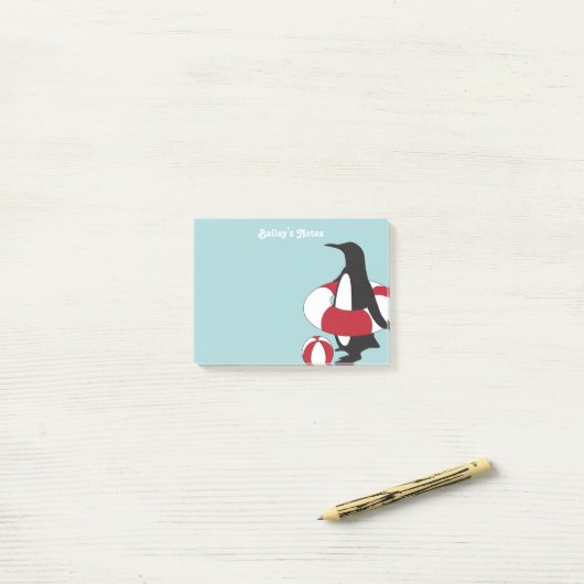 Gepersonaliseerde Lichtblauw Leuke Cartoon Pinguïn Post-it® Notes (Op bureau)