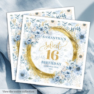 Gepersonaliseerde Lichtblauw Sweet Sixteen Glitter Servet