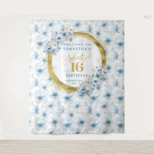 Gepersonaliseerde Lichtblauw Sweet Sixteen Gold Gl Wandkleed