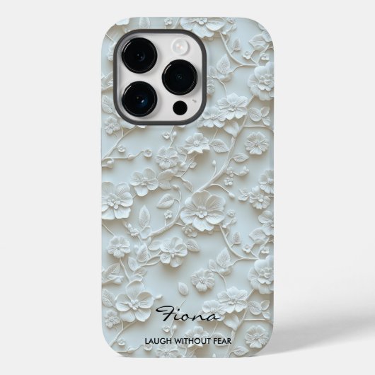 Gepersonaliseerde Lichtblauwe Geborduurde Bloemen  Case-Mate iPhone Case (Achterkant)