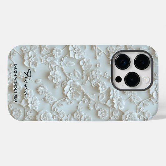 Gepersonaliseerde Lichtblauwe Geborduurde Bloemen  Case-Mate iPhone Case (Achterkant (horizontaal))