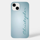 Gepersonaliseerde lichtblauwe Radiale Textuur Case-Mate iPhone Case (Achterkant)