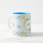 Gepersonaliseerde Lichtblauwe Waterverf Bloemengou Tweekleurige Koffiemok (Voorkant links)