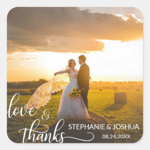 Gepersonaliseerde LIEFDE & BEDANKT Wit Script FO Vierkante Sticker