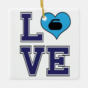 Gepersonaliseerde LIEFDE Curling Sport Kerstmis Keramisch Ornament