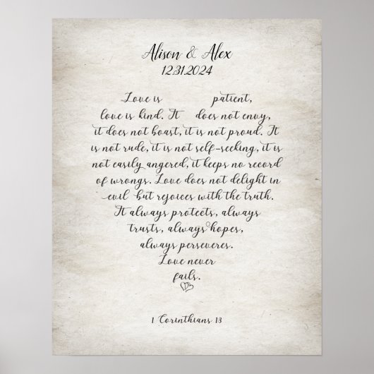 Gepersonaliseerde liefde faalt nooit 1 Corinthiërs Poster (Voorkant)